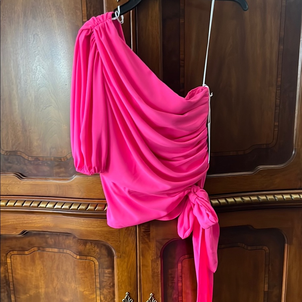 Amanda Uprichard Pink Asymmetrical Tie Front Top